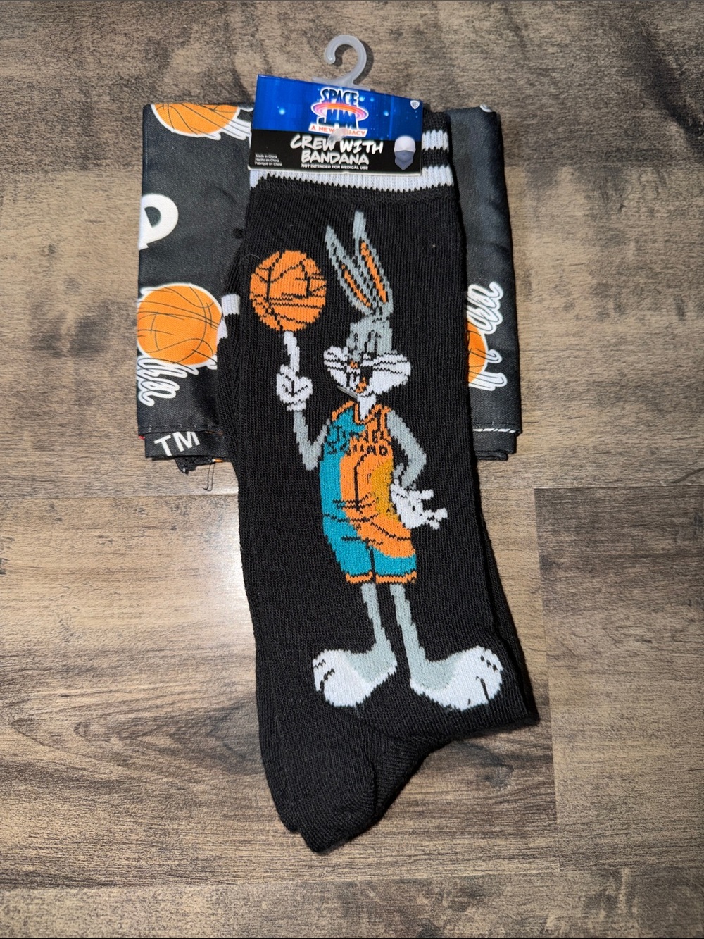 Warner Bros. Bugs Bunny Basketball Crew Socks with Bandana - Black, Orange, Teal